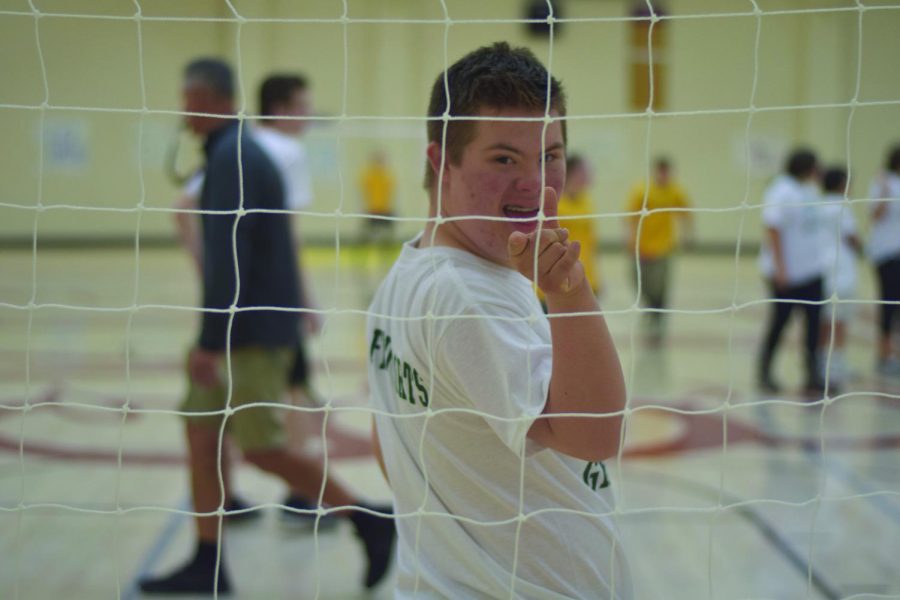 Sophomore+Blake+Rudig+defends+his+teams+goal+during+the+Unified+Sports+event+Friday.