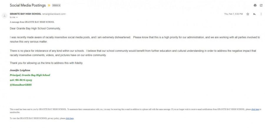 This+email+was+sent+out+in+early+February.+Since+then%2C+teachers+have+spoken+to+their+classes+about+being+conscious+of+peoples+ethnicities+and+history%2C+as+well+as+respecting+others+not+only+on+the+GBHS+campus%2C+but+in+life.