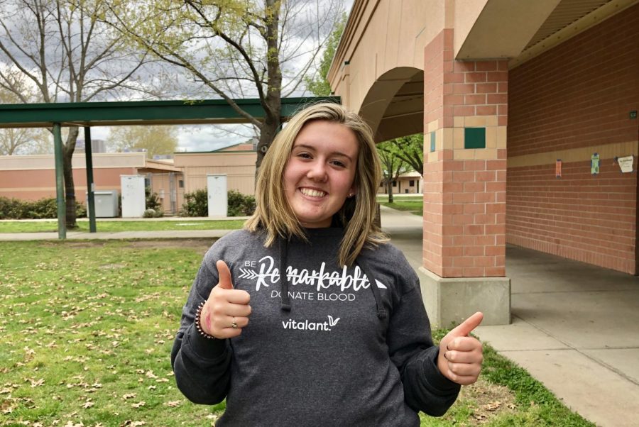 Participants, like Sarah Kondas, of the blood drive received a t-shirt.