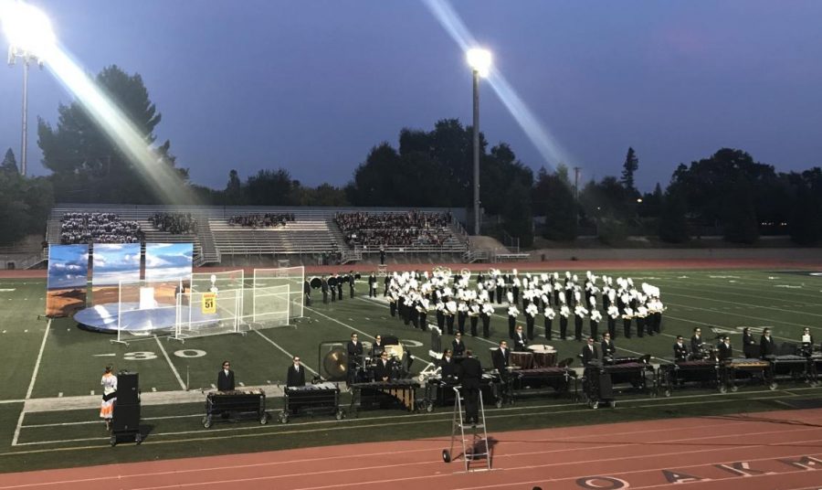 The Granite Bay Emerald Brigade performed with multiple, large props this season.