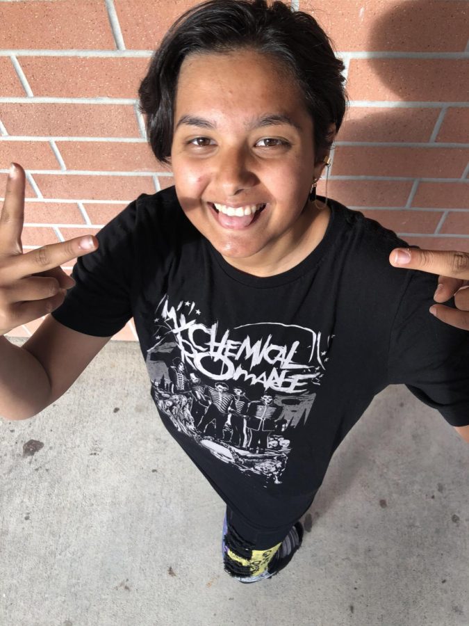 Freshman James Singh shows off his My Chemical Romance t-shirt.