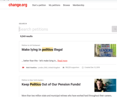 Change.org occupies many petitions that have been circulating recently.