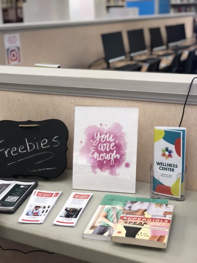 The library displays a mental health corner with pamphlets and books, helping remind students that, indeed, they are not alone in this journey.