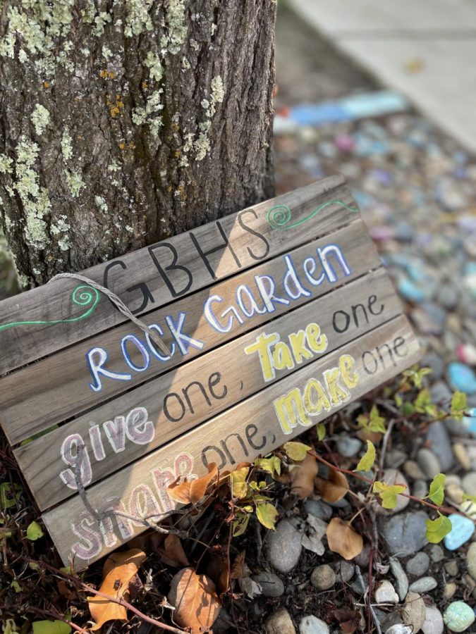 The GBHS Rock Garden outside of the AP psychology class provides a hands-on activity for students to both be reminded of joy, but also a fun chance to keep their hands busy.