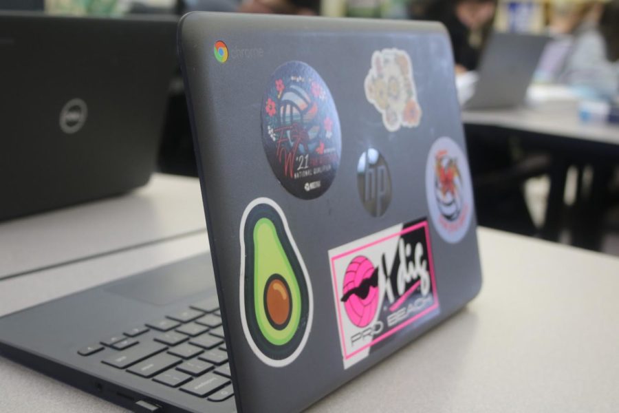 Junior Claire Tong started putting stickers on her Chromebook at the start of this year because she finds them fun and they make it easier to spot her Chromebook when it is next to other people’s. “I just thought it was a way to express myself,” Tong said. 