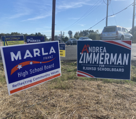 School board election campaign signs on the side of Eureka Rd. in Granite Bay