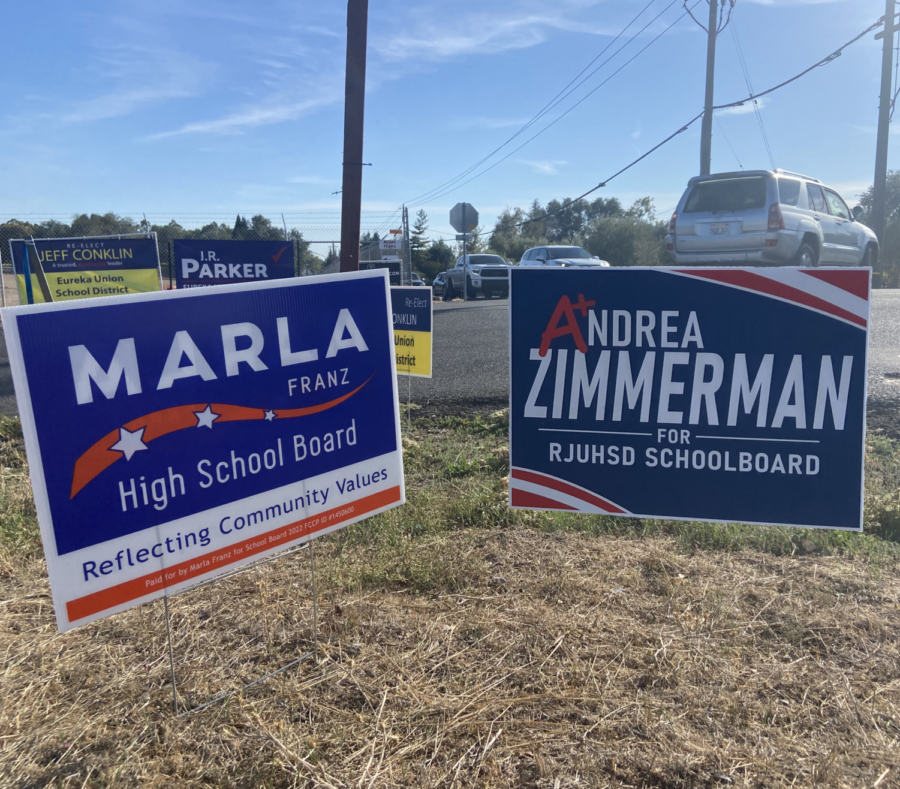 School+board+election+campaign+signs+on+the+side+of+Eureka+Rd.+in+Granite+Bay