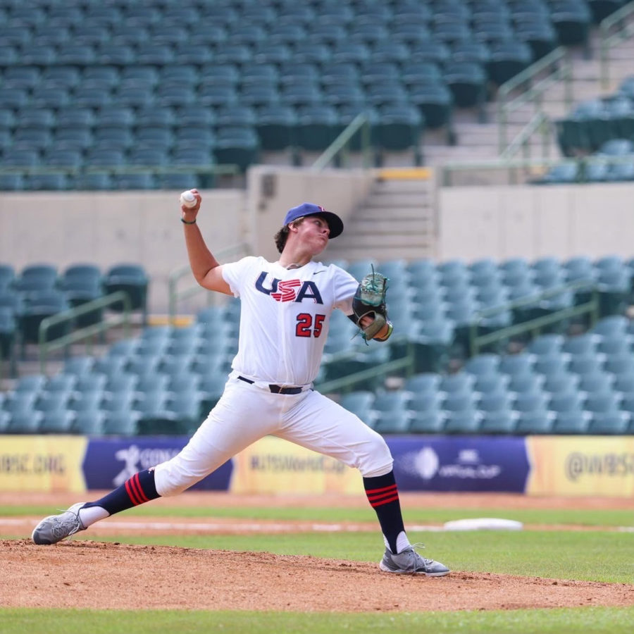 Chase Bentley pitching for the 15u USA national team, now 2022 World Champions