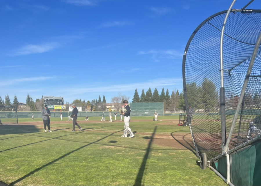 The Granite Bay Grizzlies Varsity Baseball Team practices drills on the field after school.