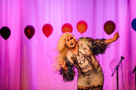 Iris Omega performs at the Landing Spots April drag show. Omega was the host for the show.