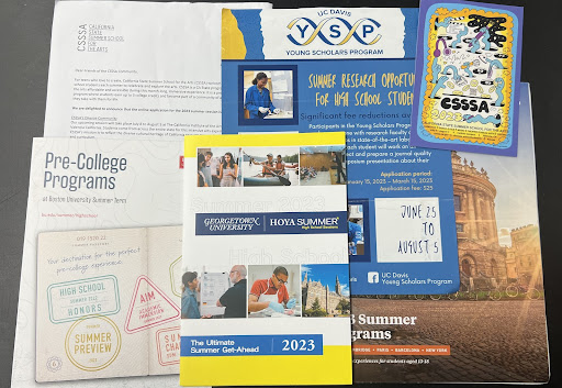 Flyers for several pre-college programs offered by colleges and universities across California.
