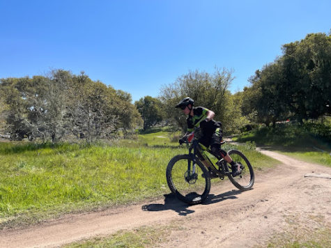 GBHS mountain biker Ozzy Vogt blazes by on the rough Fort Ord trail.
