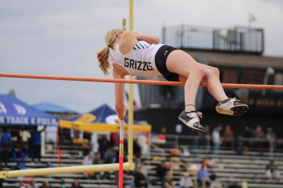 Freshman Molly Peterson partakes in her main event, pole vault, at a Del Oro track meet.