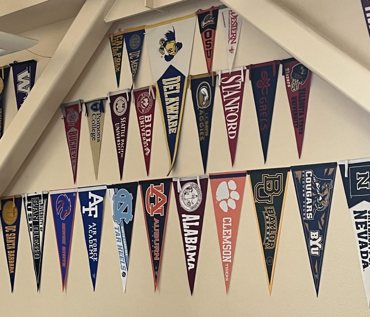 Moore’s back wall is dedicated to former students and decorated with their colleges’ pennants.


“When my students go off to college and they get one of these I put them all up on the wall,” Moore said.