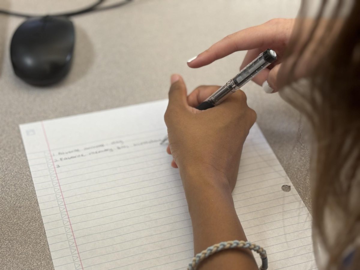 Students participate in an ice breaker, by writing about their three favorite things they learned about each other.