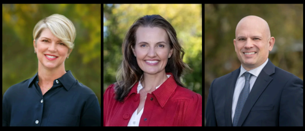 From left to right, Tiffany Coleman, Heidi Hall and Bill Schuetz are welcomed to the RJUHSD School Board. 