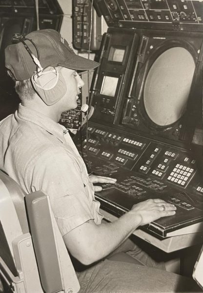 Dale Mortensen, 1983, on the MK-92 Fire Control Console.