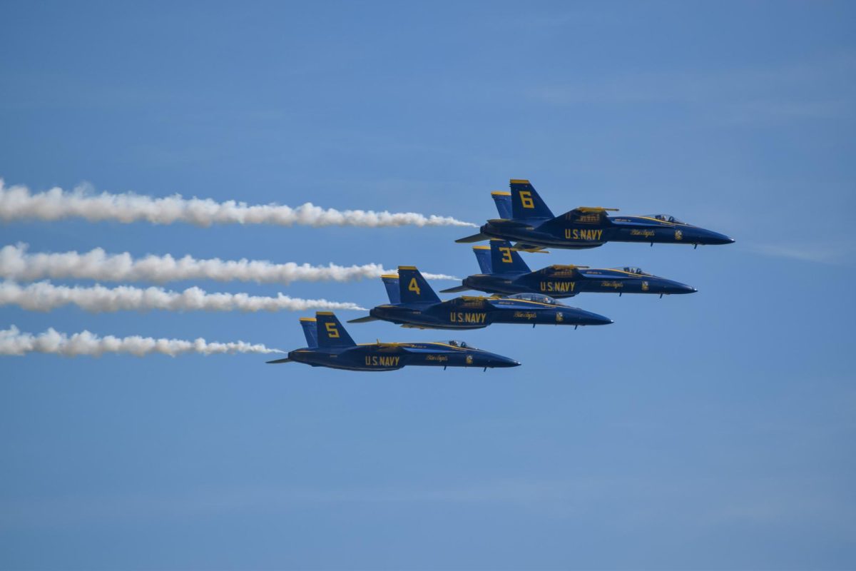 The blue angels fly in Delta formation